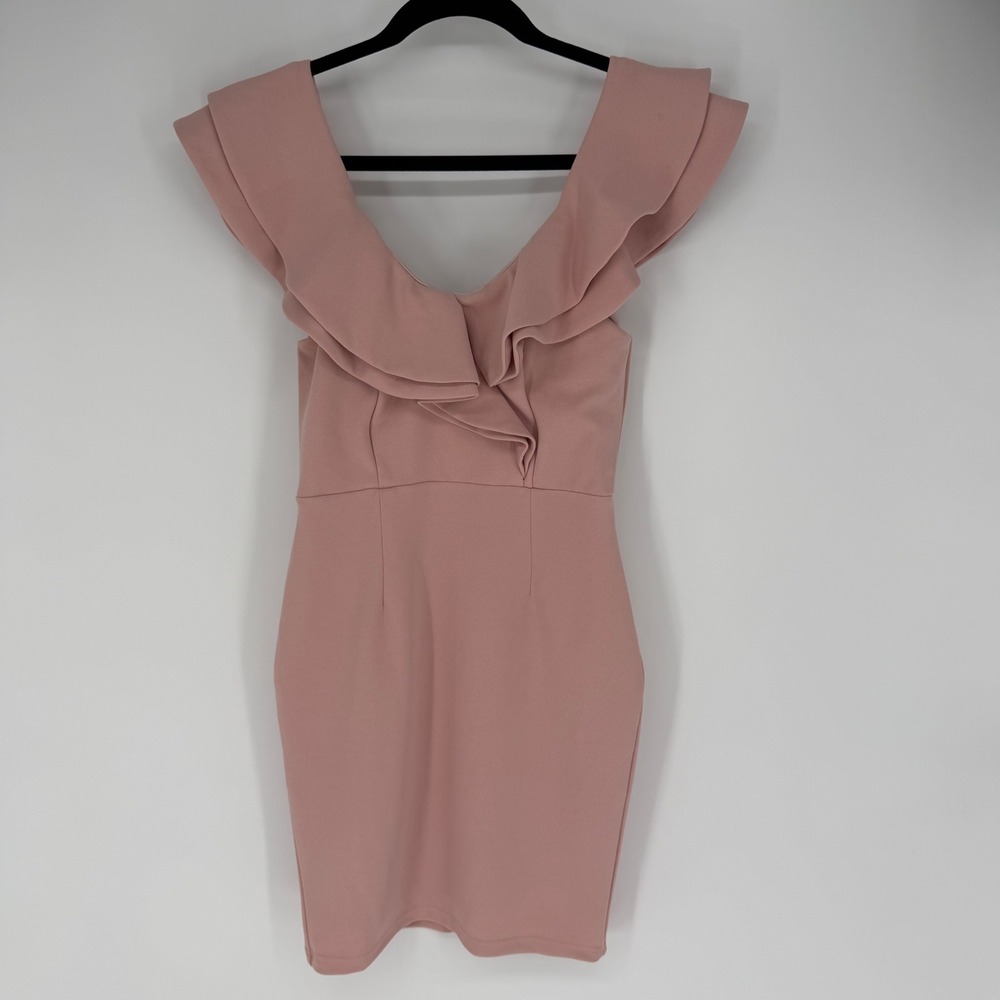 SELFIE LESLIE ROSSI DOUBLE RUFFLE MINI DRESS MEDIUM BLUSH PINK PENCIL MINI DRESS